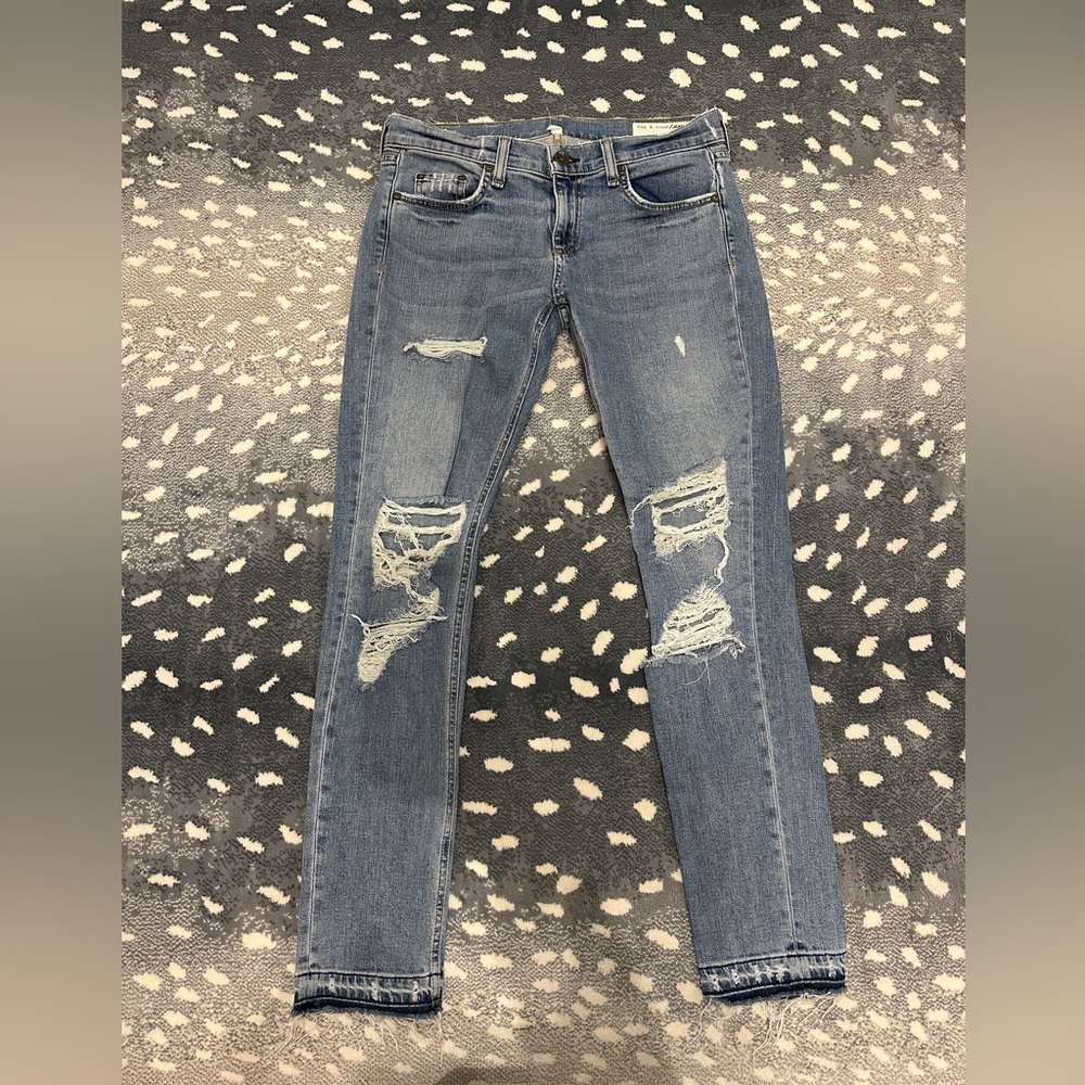 rag & bone Light Blue Distressed Skinny Jeans